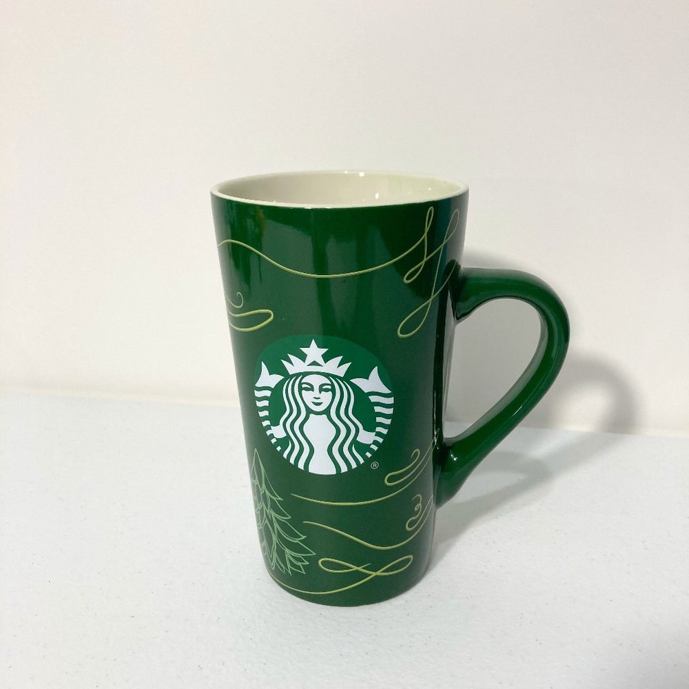 Starbucks 2020 Tall Mug Coffee Cup 16 oz Green Christmas Tree Logo 6" Green